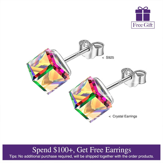 gon- Sterling Silver Kaleidoscope World Crystal Earrings Set In White Gold Plated