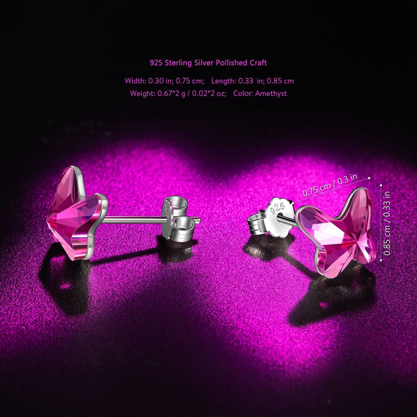 Christmas Exclusive: Spend Over $100 In A Single Purchase To Get This Sterling Silver Purple Butterfly Earrings In White Gold Plated For FREE - (Ships With Order, No Need To Add To Cart)