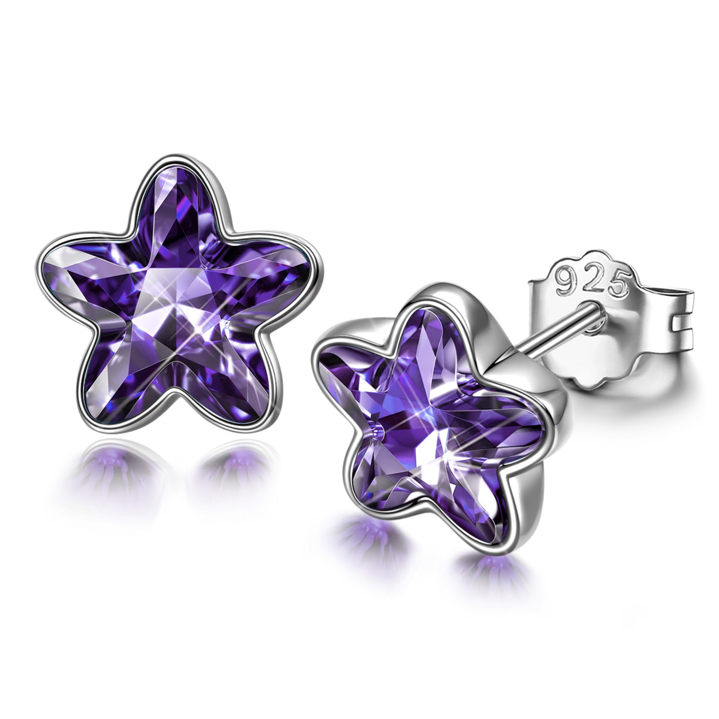 Sterling Silver Crystal Shining Star Earrings In White Gold Plated