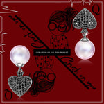 Sterling Silver Spades Poker Series Necklace and Pearl Earrings Set In White Gold Plated