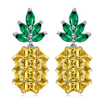 Sterling Silver Crystal Shining Pineapple Earrings In White Gold Plated