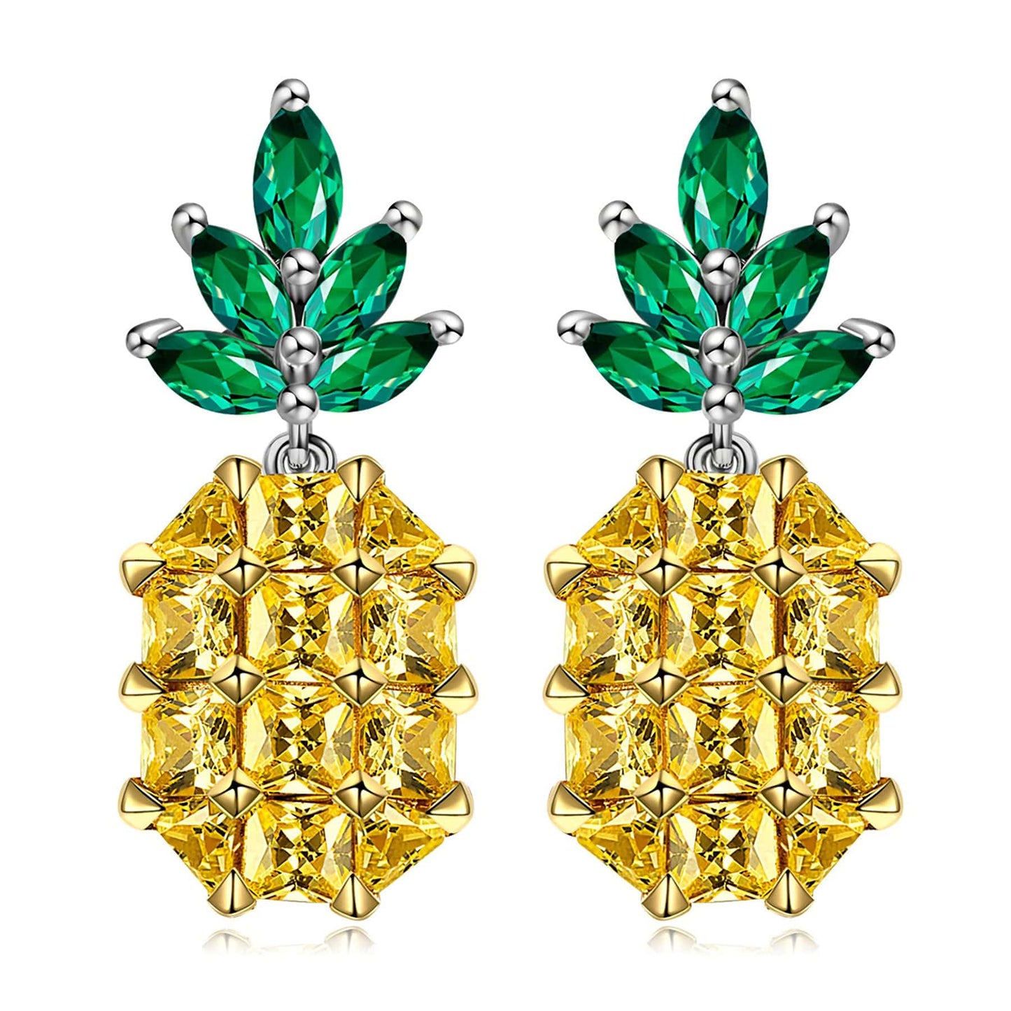 Vibrant Pineapple Pavé CZ Drop Earrings in Solid 925 Sterling Silver