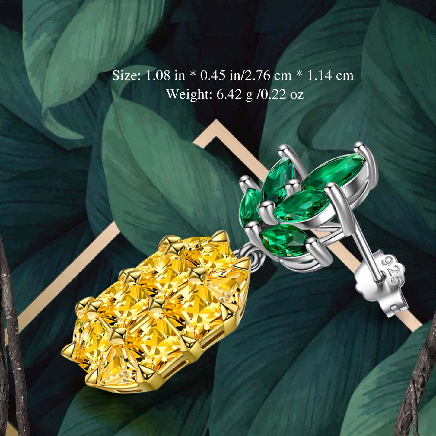 Vibrant Pineapple Pavé CZ Drop Earrings in Solid 925 Sterling Silver