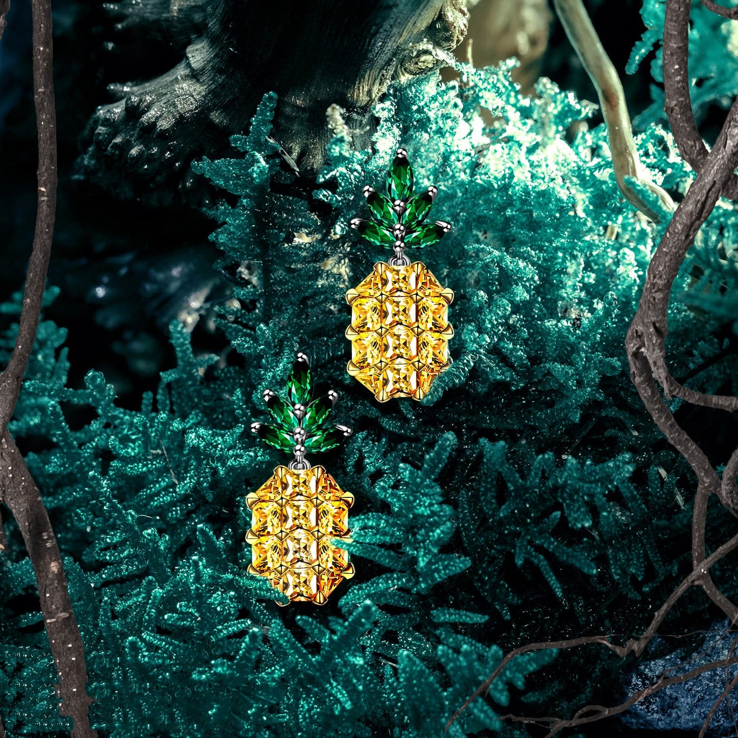 Vibrant Pineapple Pavé CZ Drop Earrings in Solid 925 Sterling Silver