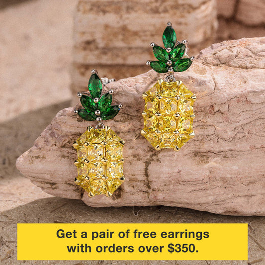gon- Sterling Silver Crystal Shining Pineapple Earrings In White Gold Plated