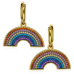 Multi-Hue Rainbow Pavé Dangle Hoop Earrings in Solid 925 Sterling Silver
