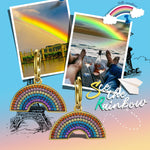 Multi-Hue Rainbow Pavé Dangle Hoop Earrings in Solid 925 Sterling Silver