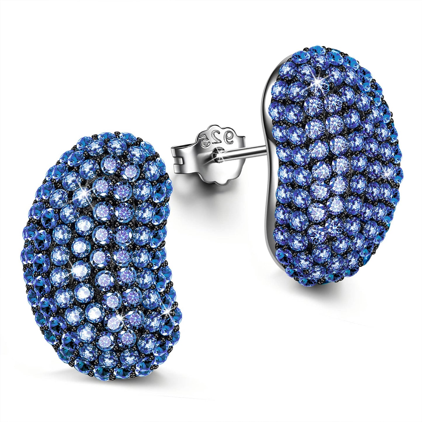 Deep Blue Pavé Oval Stud Earrings in Solid 925 Sterling Silver