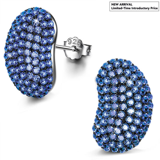 gona- Deep Blue Pavé Oval Stud Earrings in Solid 925 Sterling Silver
