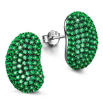 Vibrant Green Pavé Oval Stud Earrings in Solid 925 Sterling Silver
