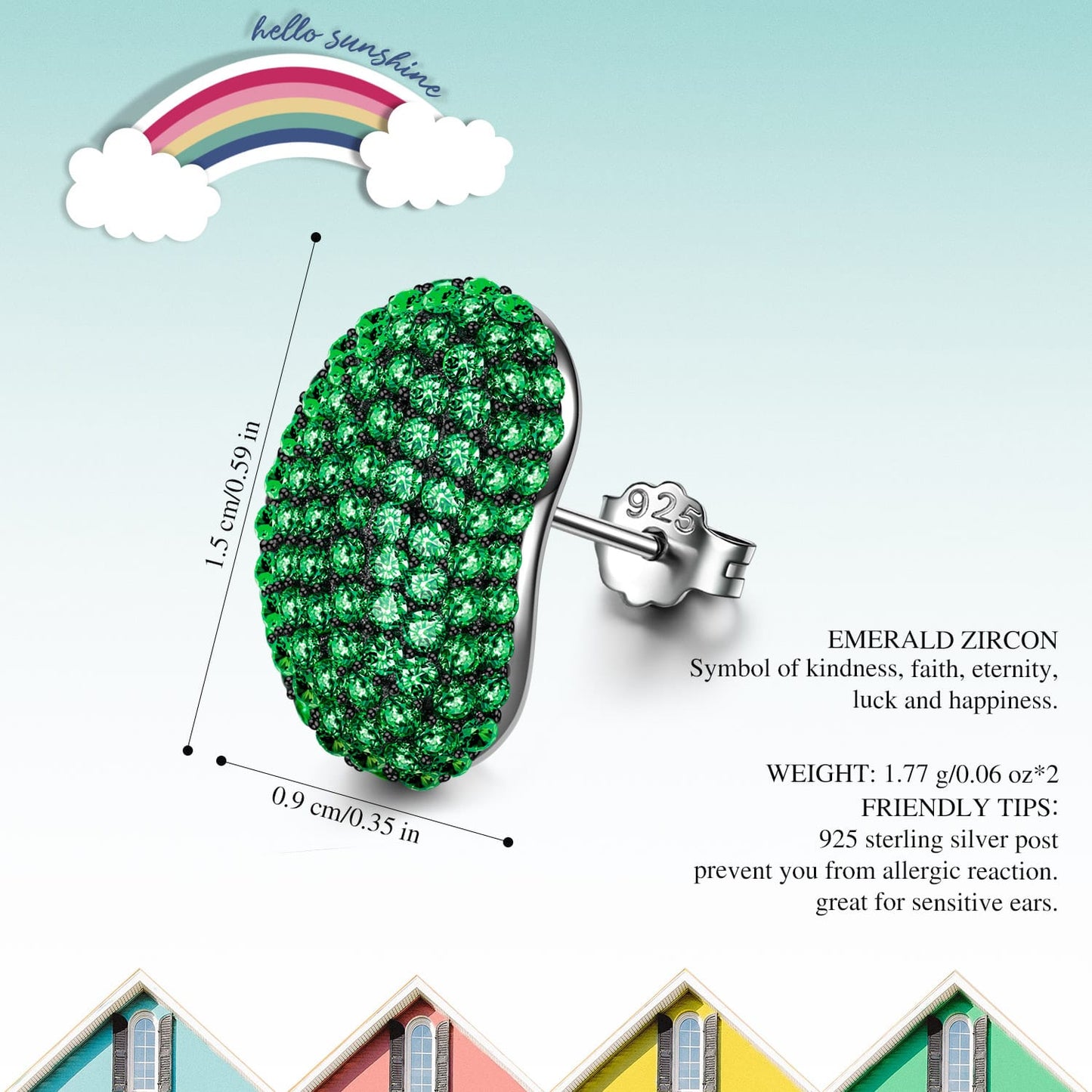 Vibrant Green Pavé Oval Stud Earrings in Solid 925 Sterling Silver