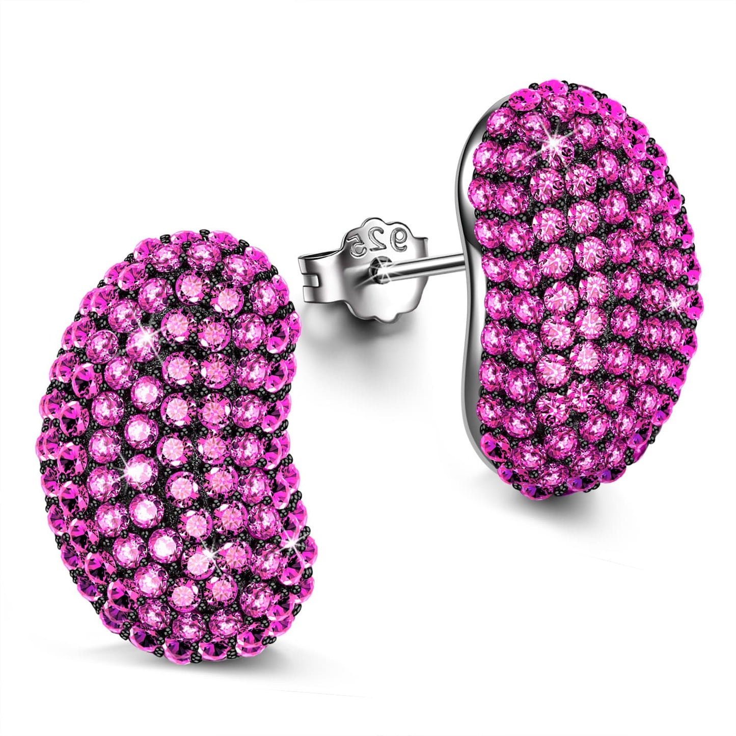 Hot Pink Pavé Oval Stud Earrings in Solid 925 Sterling Silver