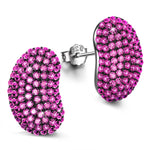 Hot Pink Pavé Oval Stud Earrings in Solid 925 Sterling Silver