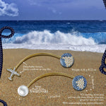 Airplane & World Map Asymmetrical Drop Earrings with Pearl Accent in Solid 925 Sterling Silver
