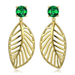 Emerald Green Glass Leaf Dangle Earrings in Solid 925 Sterling Silver