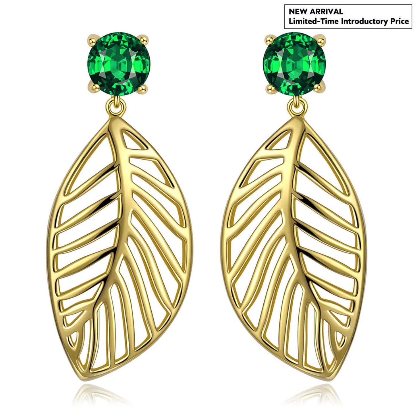 Emerald Green Glass Leaf Dangle Earrings in Solid 925 Sterling Silver