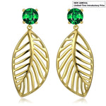 Emerald Green Glass Leaf Dangle Earrings in Solid 925 Sterling Silver