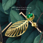 Emerald Green Glass Leaf Dangle Earrings in Solid 925 Sterling Silver