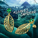 Emerald Green Glass Leaf Dangle Earrings in Solid 925 Sterling Silver