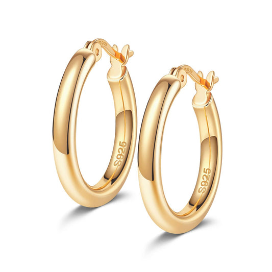 gon- Sterling Silver Classic Hoop Earrings In 14K Gold Plated
