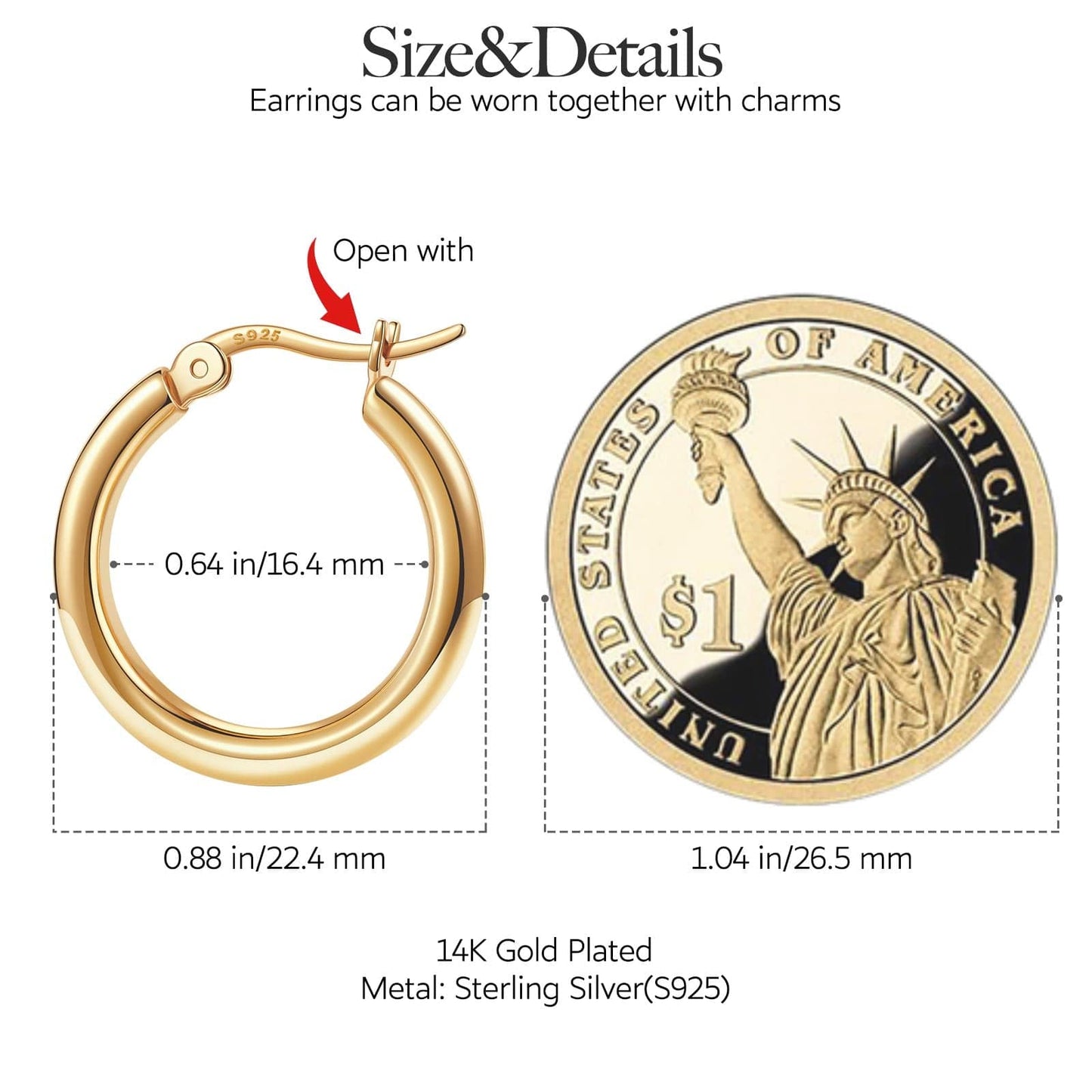 Sterling Silver Lucky Clover Hoop Earrings In 14K Gold Plated