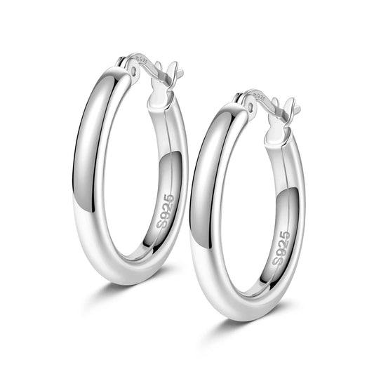 gon- Sterling Silver Classic Hoop Earrings In White Gold Plated