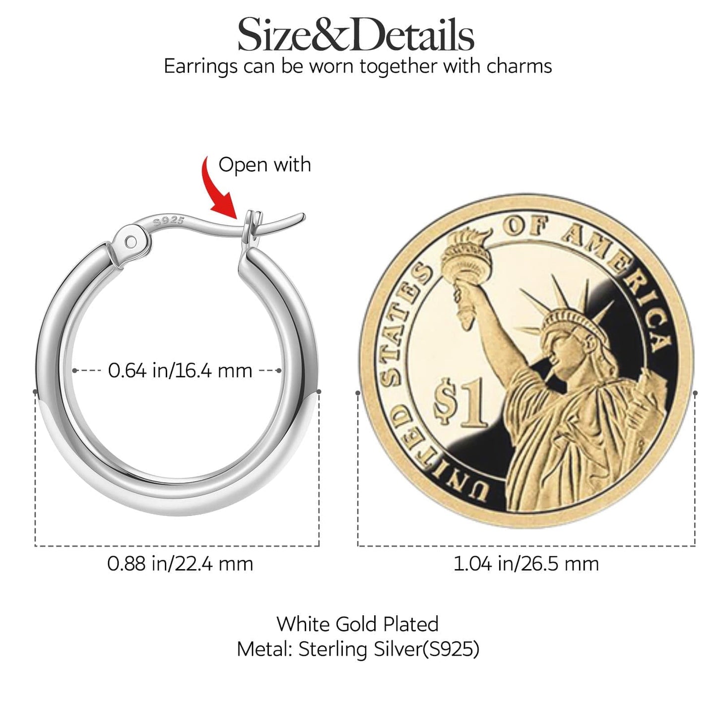 Sterling Silver White Zirconia Minimalist Hoop Earrings In White Gold Plated