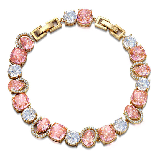 gona- Padparadscha Sunset Ice-Flower Lab Zircon Tennis Adjustable Bracelet, 14K Gold-Plated