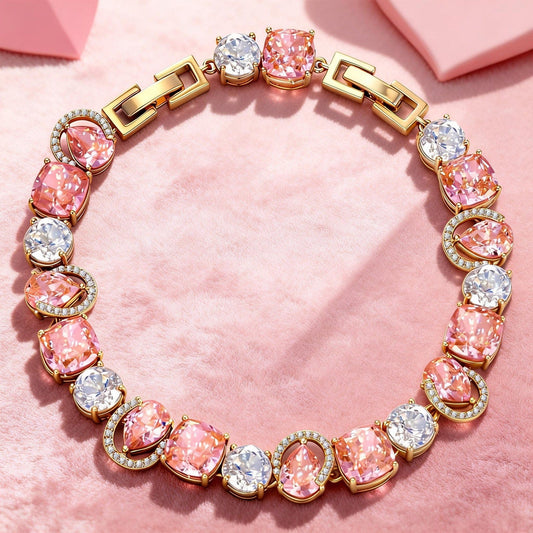 gona- Padparadscha Sunset Ice-Flower Lab Zircon Tennis Adjustable Bracelet, 14K Gold-Plated