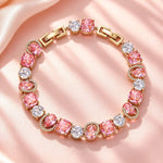 Padparadscha Sunset Ice-Flower Lab Zircon Tennis Adjustable Bracelet, 14K Gold-Plated