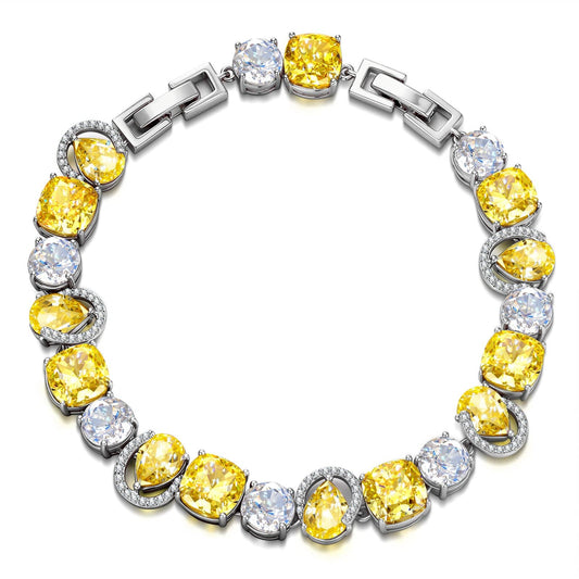 gona- Canary Yellow Ice-Flower Lab Zircon Tennis Adjustable Bracelet, White Gold-Plated