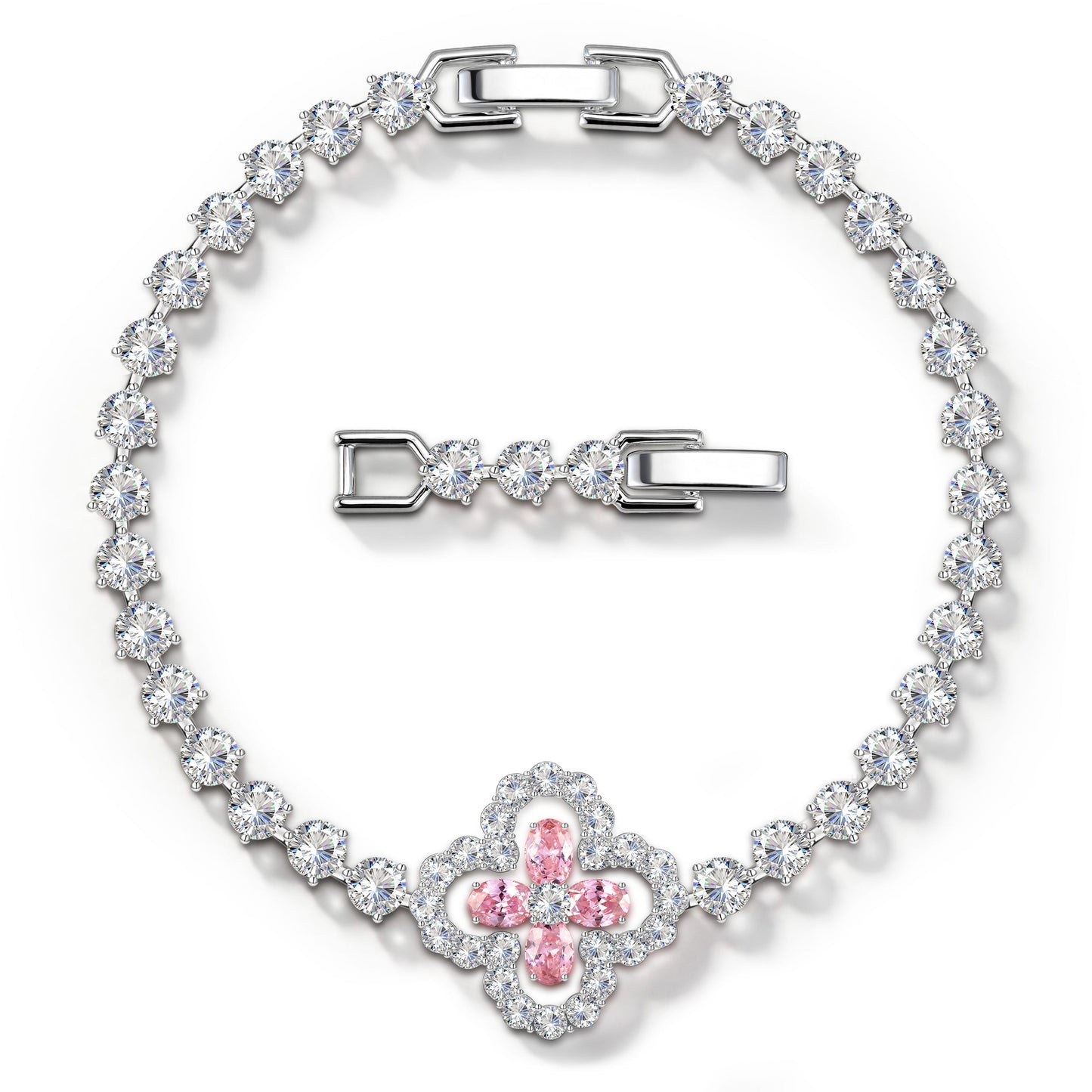 Fleur Quadrifoglio Gem Chain Bracelet in White Gold Plated Finish