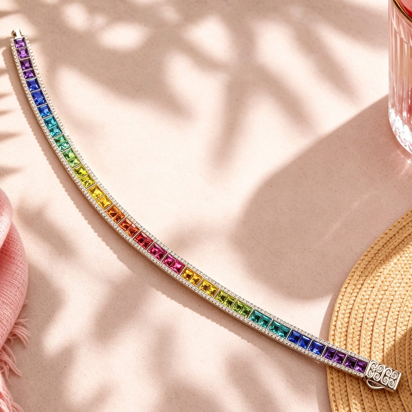Rainbow Bridge Lumière Tennis Bracelet — Handcrafted with Swarovski® Crystals, White Gold Plated