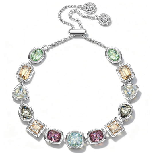 gona- Rainbow Crystal Rope Chain Tennis Bracelet In White Gold Plated - Created With SWAROVSKI® Crystals