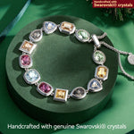 Lucky 7 Multi-Color Crystal Wish Bracelet, White Gold Plated - Handcrafted with Swarovski® Crystals, Adjustable Bolo Slider, Fits Wrist Sizes 5.6" - 8.9"