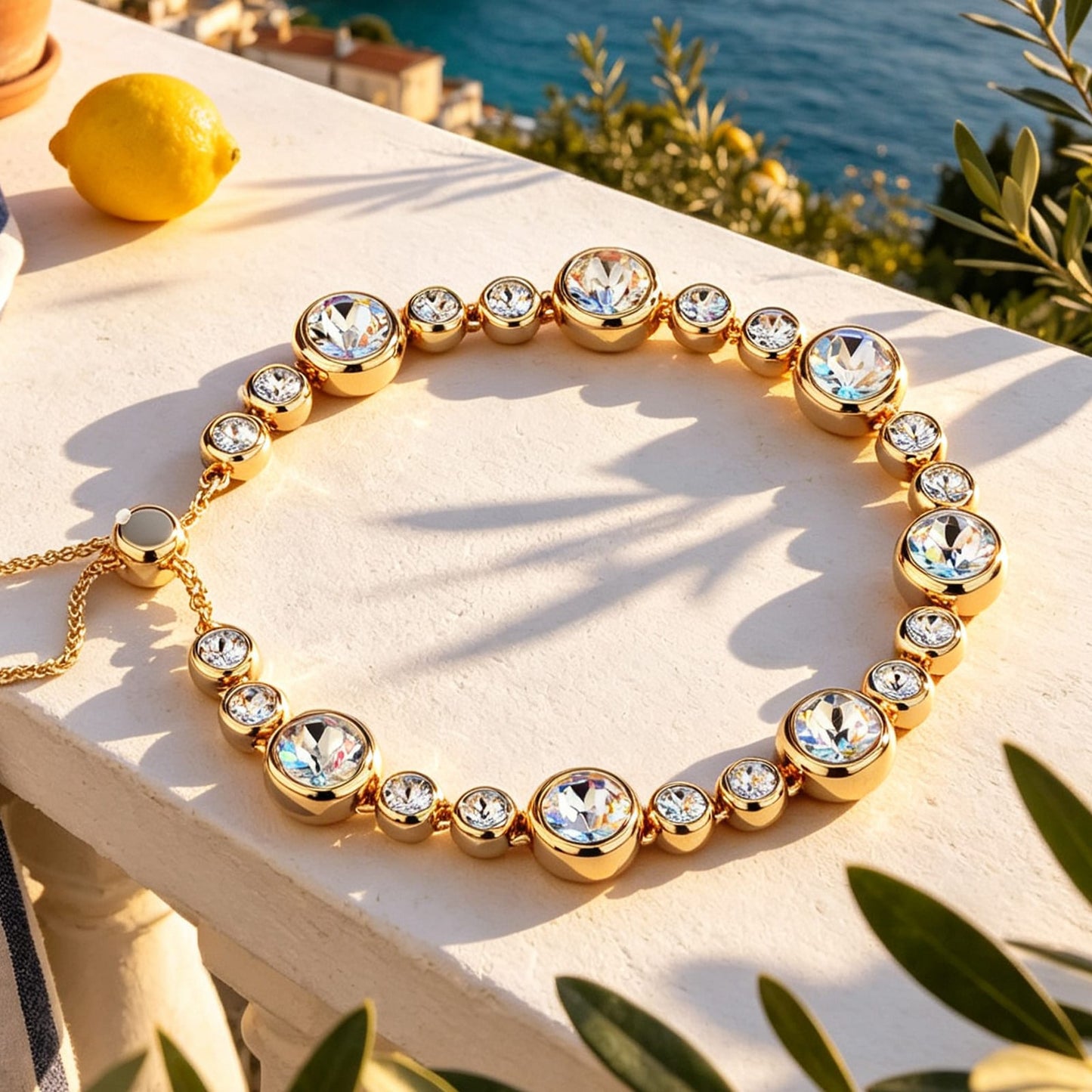 Classic Pave Created with Swarovski® Crystals Tarnish-Resistant Silver Bracelet In 14K Gold Plated