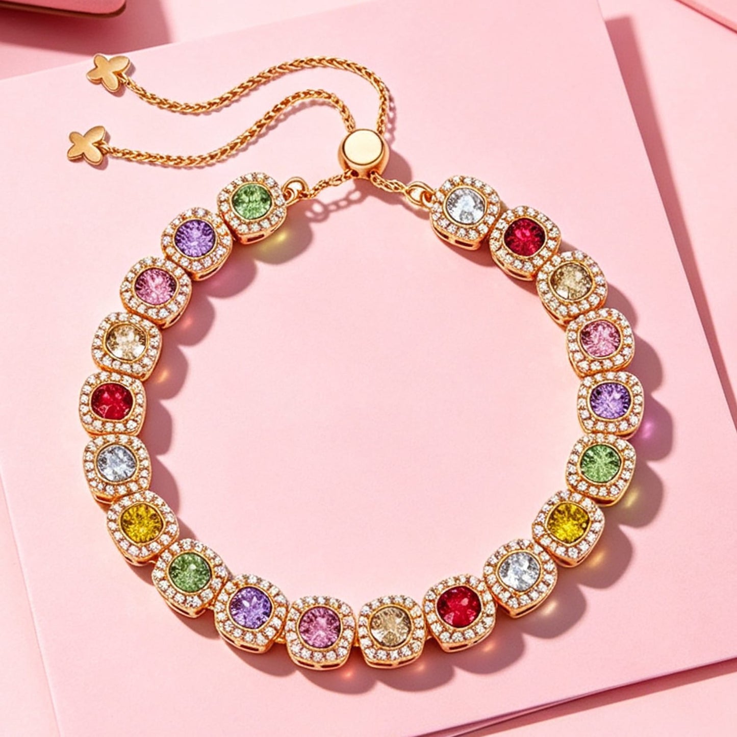 Rainbow Ombre Created with Swarovski® Crystals Tarnish-Resistant Silver Bracelet In 14K Gold Plated