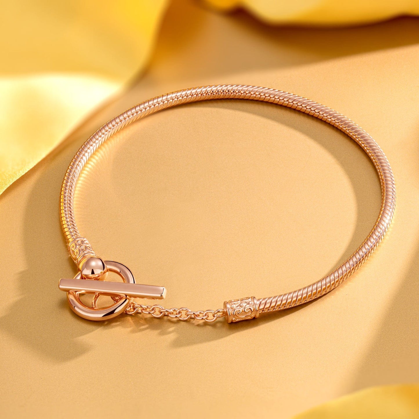 Universal Snake Chain Tarnish-resistant Silver Bracelet In Rose Gold Plated