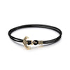 Black Leather Tarnish-resistant Silver Anchor Bracelet In 14K Gold Plated