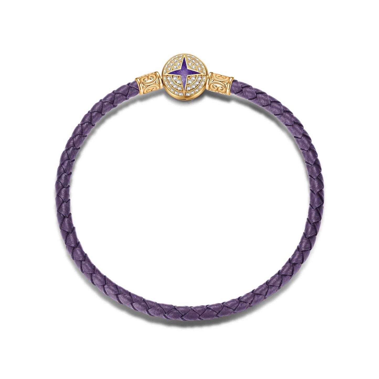 Universal Polaris Purple Leather Bracelet Tarnish-resistant Silver Bracelet With Enamel In 14K Gold Plated