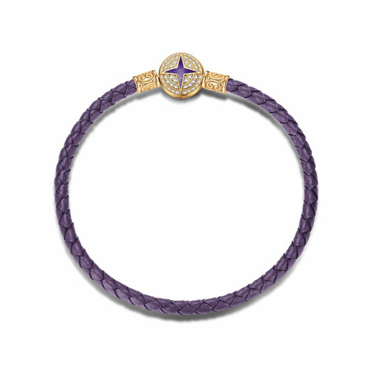 gon- Universal Polaris Purple Leather Bracelet Tarnish-resistant Silver Bracelet With Enamel In 14K Gold Plated