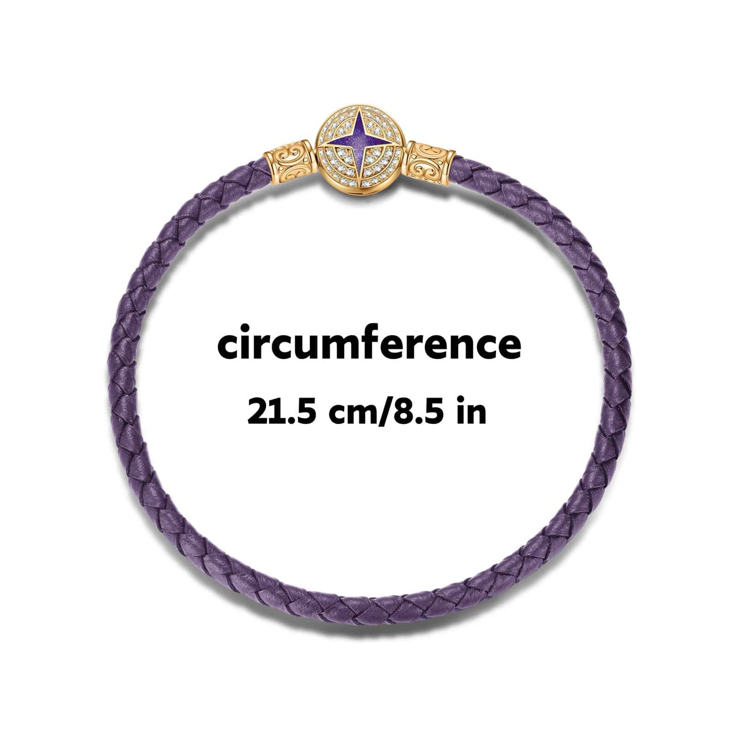 Universal Polaris Purple Leather Bracelet Tarnish-resistant Silver Bracelet With Enamel In 14K Gold Plated