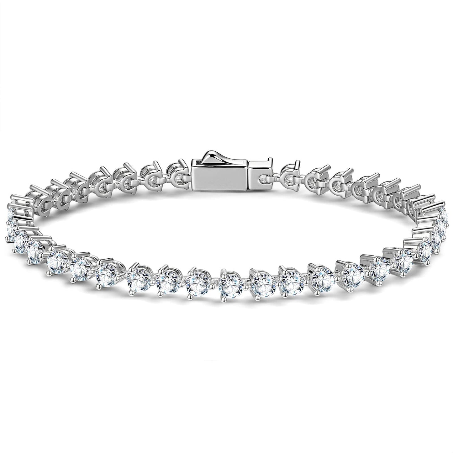 Tarnish-resistant Silver Cubic Zirconia Tennis Bracelet In White Gold Plated