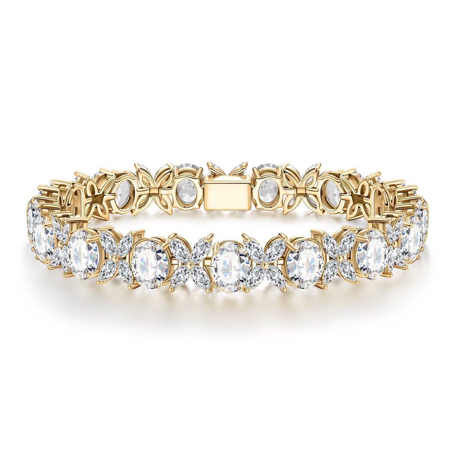 Amidst Petals of Clover Tarnish-resistant Silver Frost Flower Cut Cubic Zirconia Bracelet In 14K Gold Plated