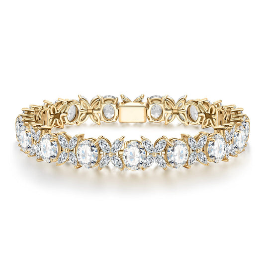 gon- Amidst Petals of Clover Tarnish-resistant Silver Frost Flower Cut Cubic Zirconia Bracelet In 14K Gold Plated