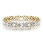 Amidst Petals of Clover Tarnish-resistant Silver Frost Flower Cut Cubic Zirconia Bracelet In 14K Gold Plated
