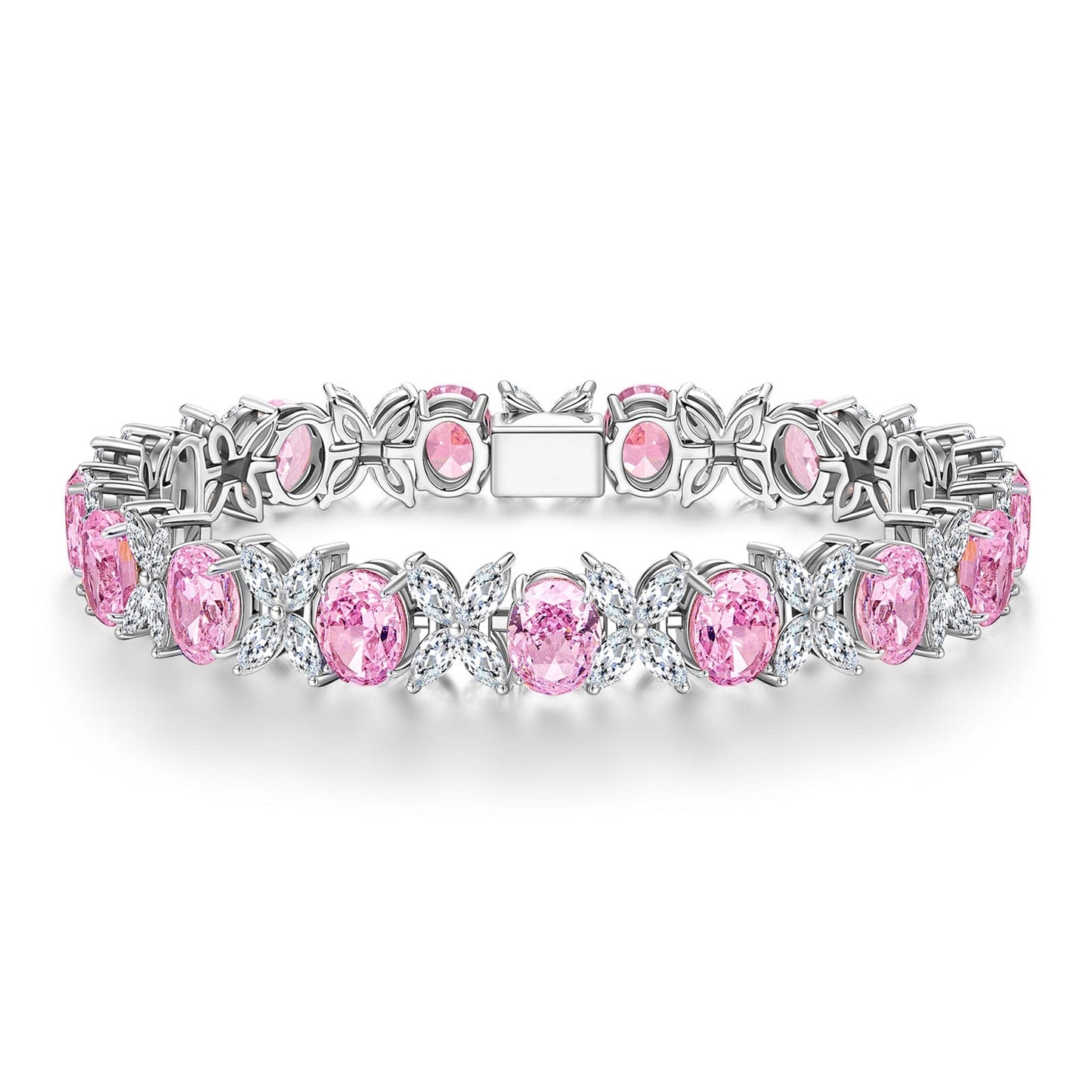 Amidst Petals of Clover Tarnish-resistant Silver Frost Flower Cut Cubic Zirconia Bracelet In White Gold Plated