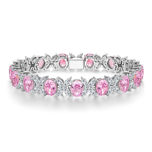 gon- Amidst Petals of Clover Tarnish-resistant Silver Frost Flower Cut Cubic Zirconia Bracelet In White Gold Plated