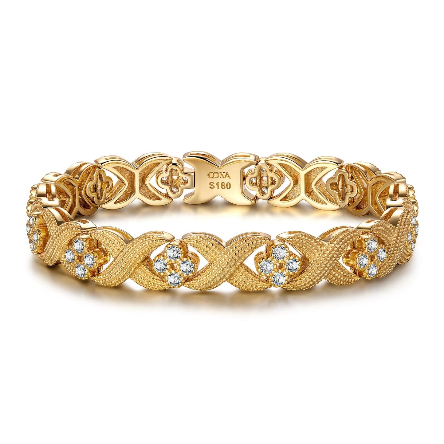 Snowy Clover Tarnish-resistant Silver Bracelet In 14K Gold Plated