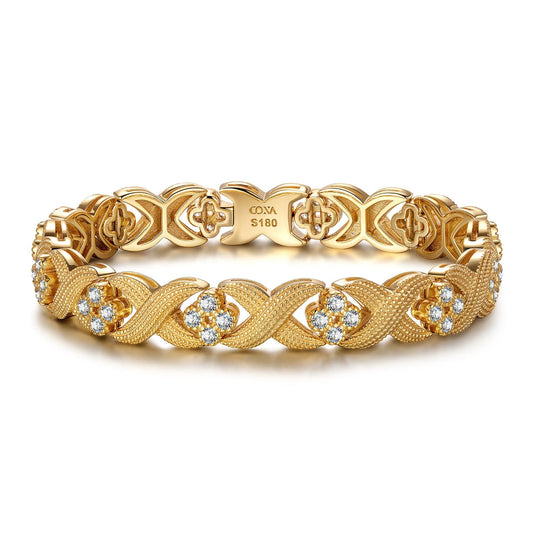 gon- Snowy Clover Tarnish-resistant Silver Bracelet In 14K Gold Plated